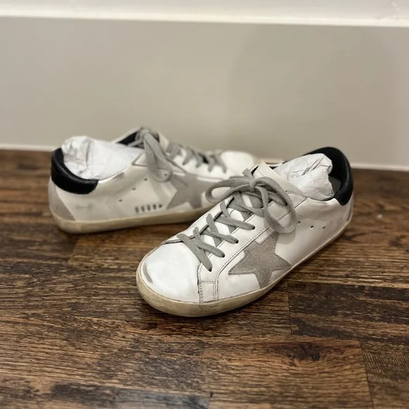 Golden Goose Superstar White Leather Sneakers Grey Star Black Back Size EUR 36 - Picture 9 of 16